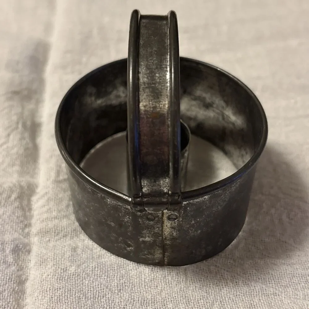 Vintage Primitive Hand Soldered Tin Donut Doughnut Cutter w/Handle 2.5 Inches